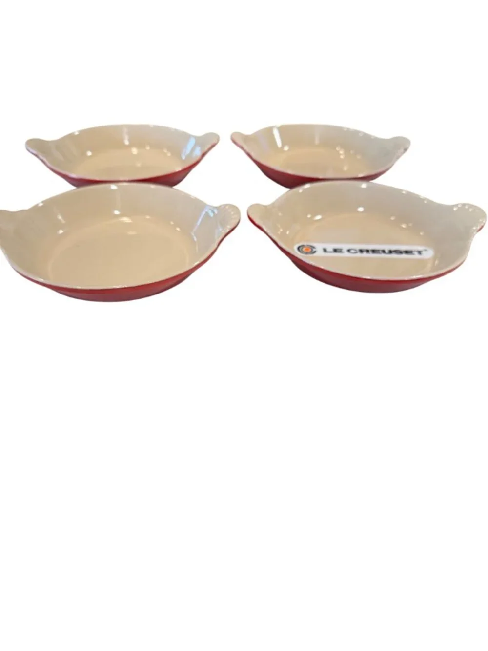 4 Le Creuset Red Au Gratin Dish #3 Cocotte Enameled Cast Iron 7.5 in France VTG - Picture 8 of 16